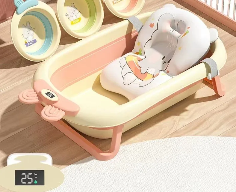 Western Customize Logo Plastic Adult Folding Bath Tub Plastic Newborn Temperature Shower Kids Folding Stand Bath Tub Set