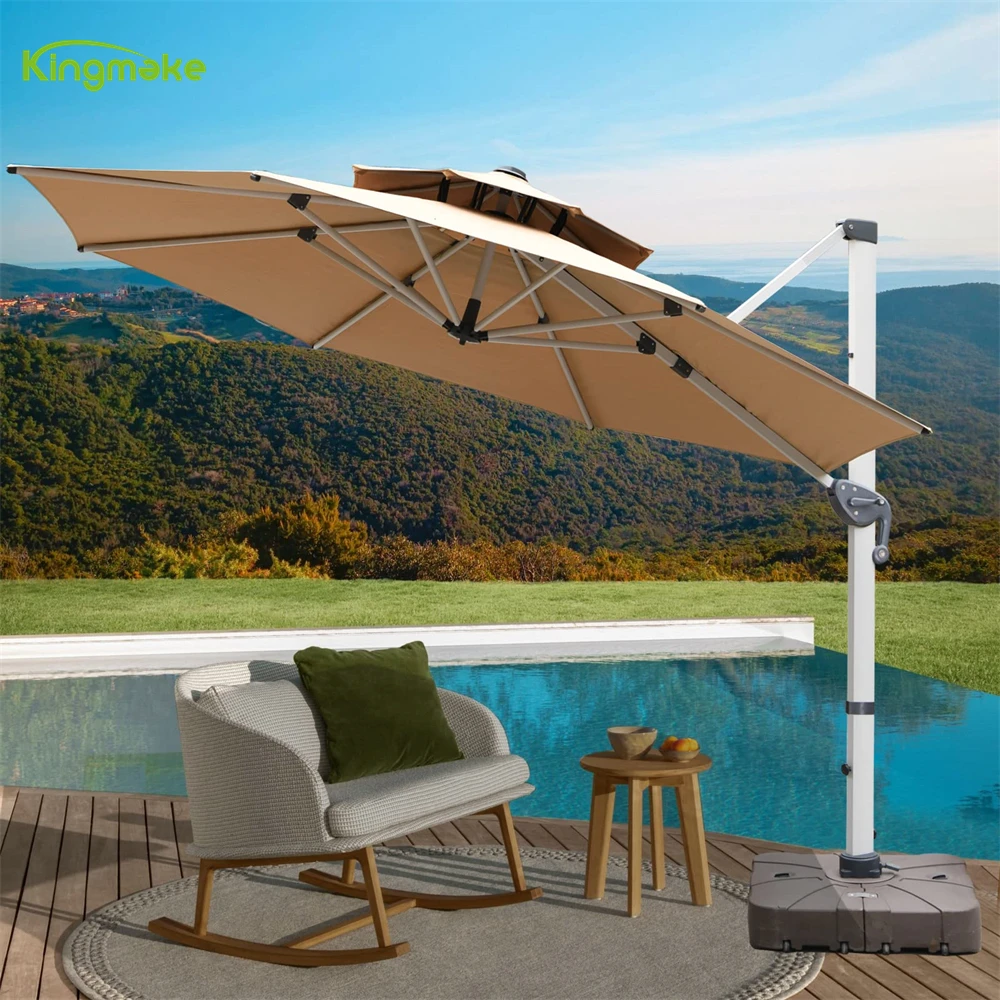Garden Luxury Patio Furniture set Hotel Used Beach Solar-powered Leds Umbrella & Base Parasol Umbrellas