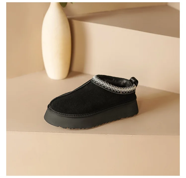 Cow leather tasman platform warm fur ladies fashion fur fluffy Slippers for women