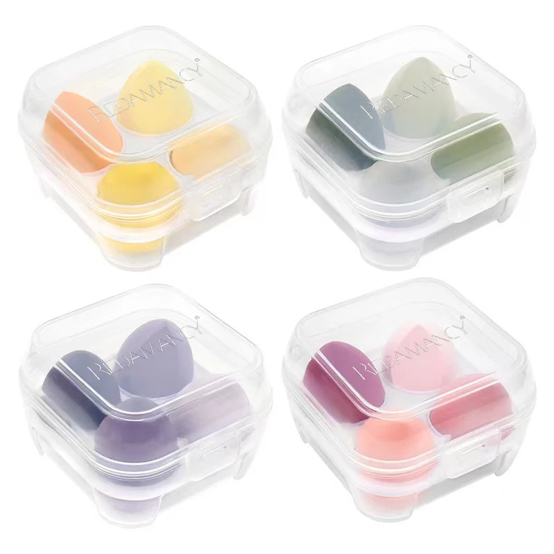 Popular 4PCS/Box Beauty Sponges Set With Egg Box Beauty Facial Foundation Blending Makeup Sponge Set