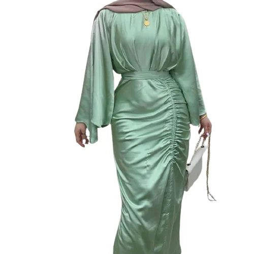 Wholesale EID Satin Fashion Abaya Dubai Turkey Kaftan Dresses Women Arabic Muslim Maxi Dresses