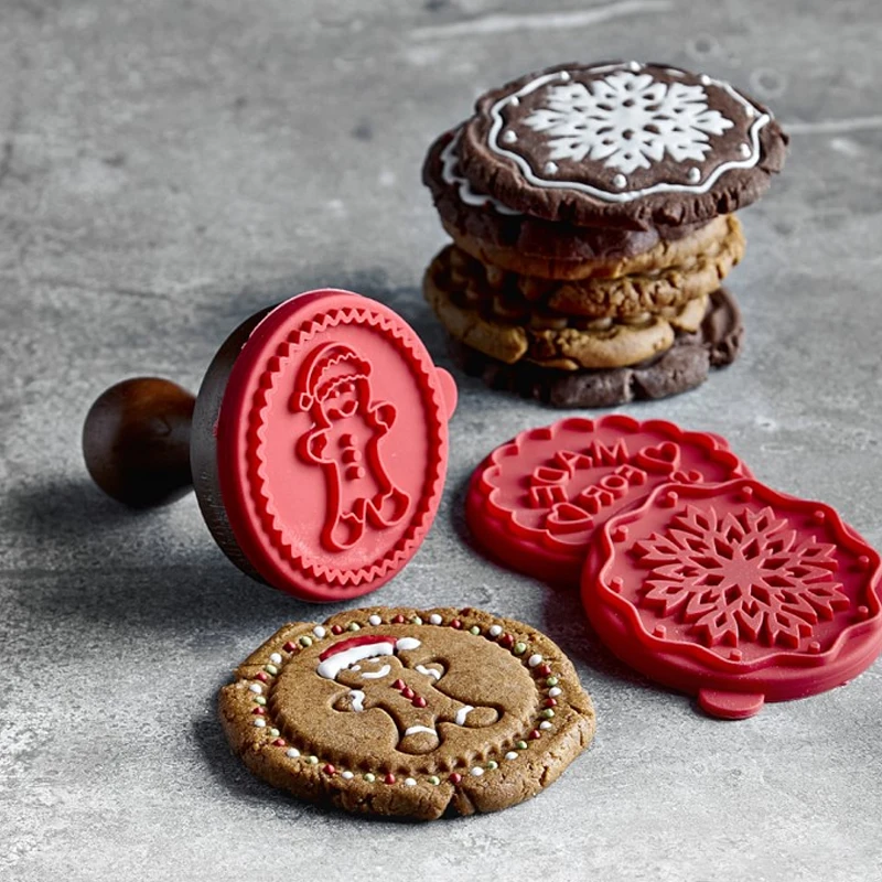 OEM ODM Service DIY Cookie Tool Custom Silicone Baking Cookie Stamp With Wood Handle