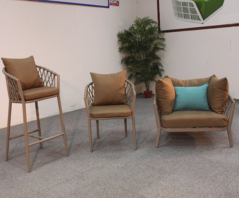 Modern Design Aluminum weaving rope Bar Chair Indoor Outdoor Bar Stool for Garden