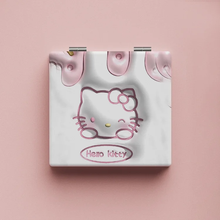 Sanrioed Makeup Mirrors Portable Hello Kitten Mirror My Melody Double-Sided Folding Small Mirror Student Girls