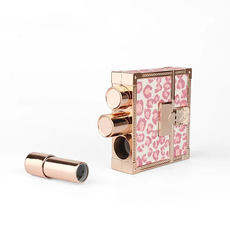 Eco Friendly Bling Metal Sling Lipstick Case Pink Double Sided Unique Slim Empty Lipstick Tube Packaging Square For Lady