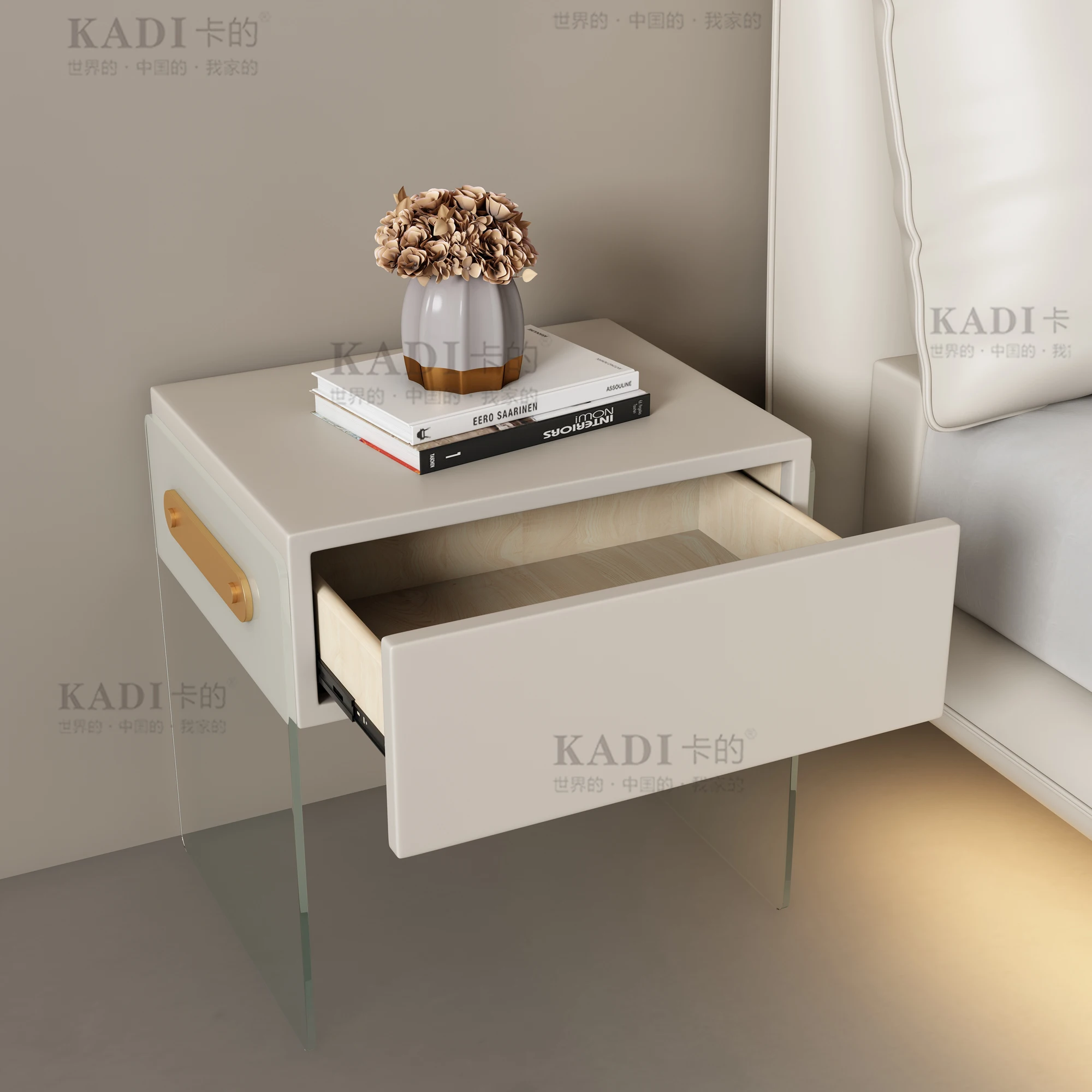 Modern Double-Sized Wooden Platform Bed Frame with Leather Upholstery Storage Feature and Lights Queen King Sizes Available