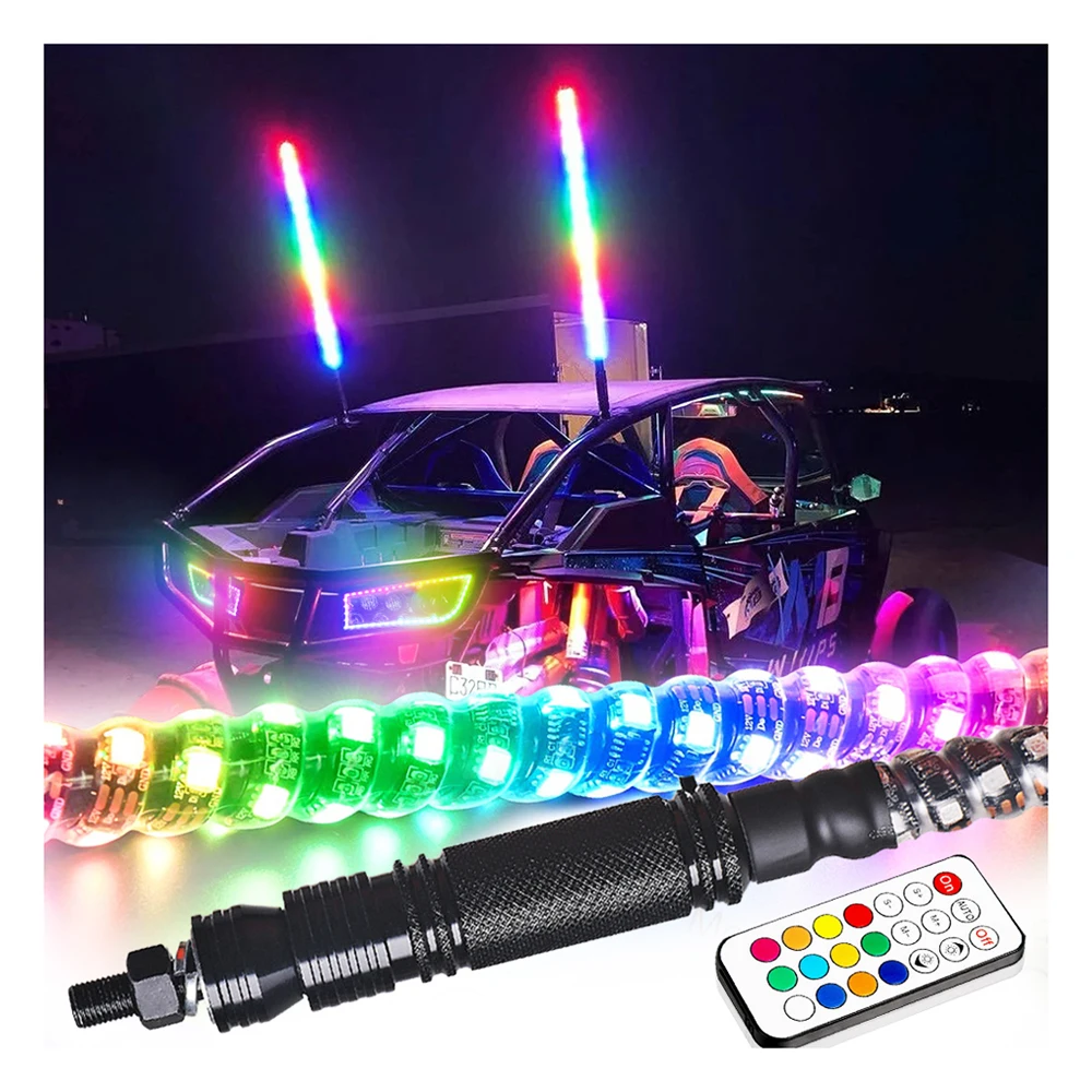 Mining Buggi Spiral Rgb Atv Utv Truck Led Flag Lights Antenna Rzr Automotive Whip Led Lights 12ft