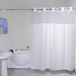 Hotel Fabric Waffle Dobby Weave Window Hookless Shower Curtain With Snap In Liner