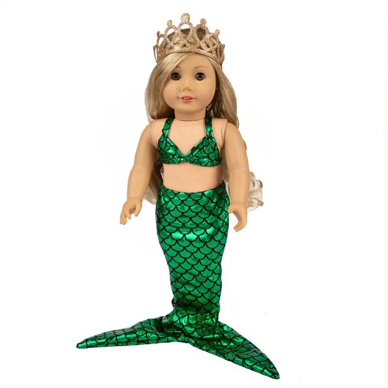 Hot Selling Fashion Sequined Mermaid Swimsuit Crown Bikini 18 In American Reborn Baby Dolls Clothes Miniature Doll Accessories