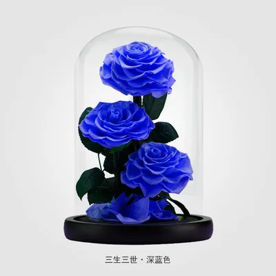 Wholesale Handmade Preserved Flowers Three Huge Eternal Forever Roses In Glass Dome Romantic Gift Set For Mother Wife Girl