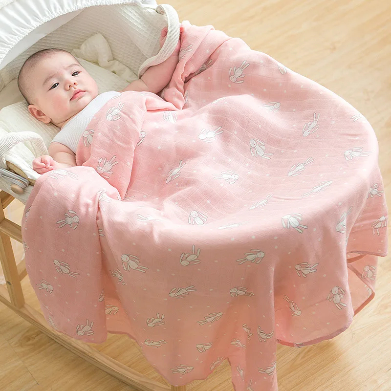 Wholesale beauty print newborn super soft muslin baby swaddle blanket bamboo cotton material absorbent super soft cover blanket