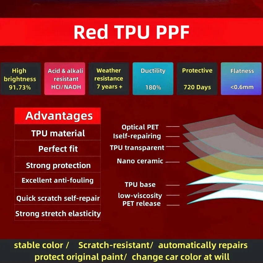 gloss metallic vampire red car stickers wrap vinyl nardo color red self healing tpu PPF film vinyl wraps