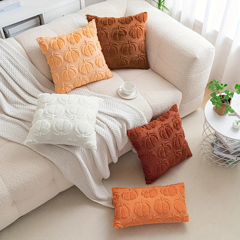 Rust Throw Pillow Covers 18x18 Inch, Soft Plush Faux Wool Couch Pillow Covers Farmhouse Boho Throw Pillows for Sofa Living Room