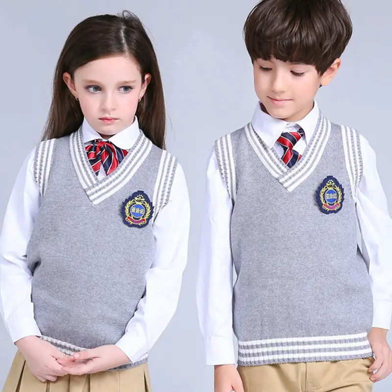 Best sale  cheap custom student 3-18Y children navy kids school v-neck uniform sweater