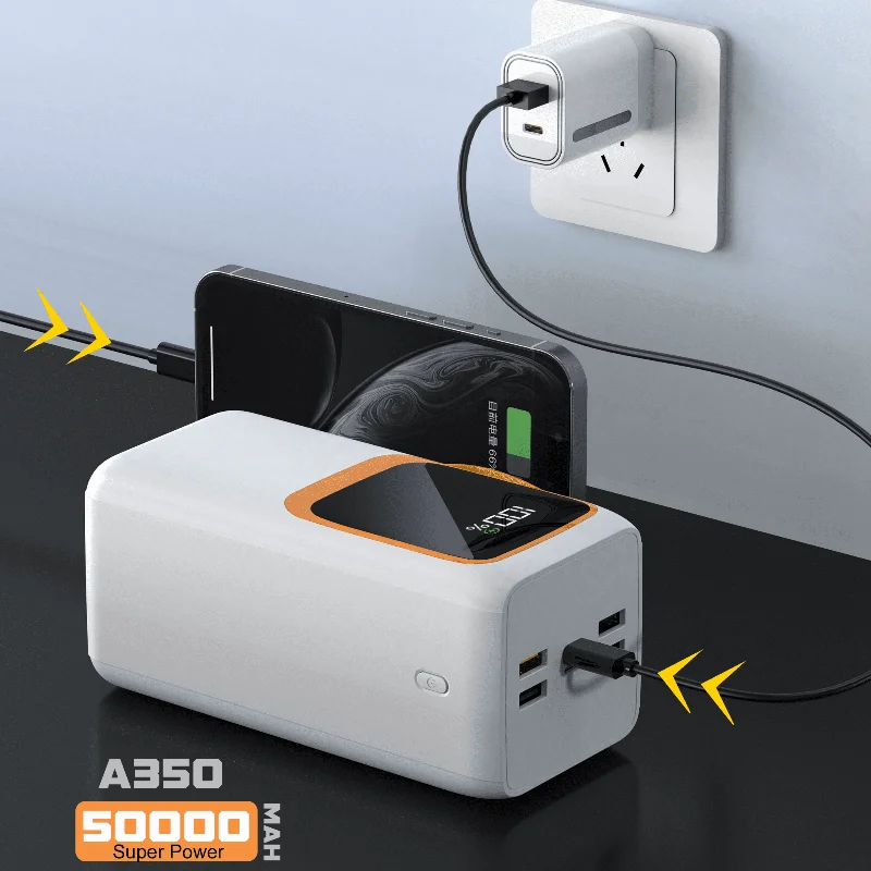 Aspor A350 Wholesale Factory Price 22.5w Fast Charging Mobile Charger 50000mah Power Bank For Laptop Outdoor With LED Light