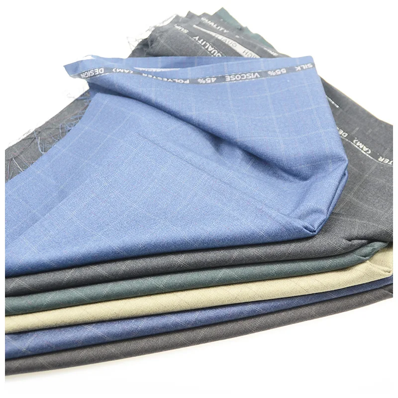 Textile viscose polyester rayon blended fabric tr black & gray plad fabric