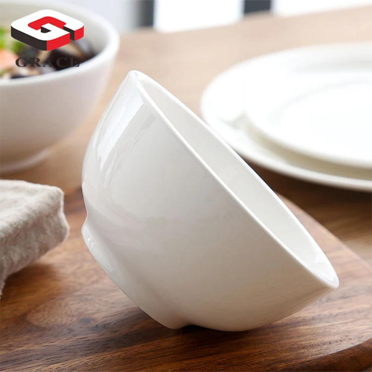 Wholesale white ceramic cereal bowls round porcelain bowls household dinner serving salad custard soups rice bowl
