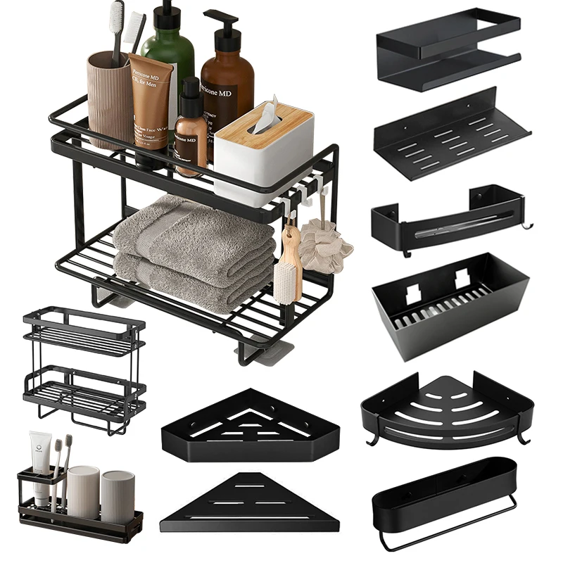 Hot Sale cheap Black Bathroom Multifunctional  Cabinet Storage Rack   Kitchen  Shelves bathroom Corner Shelf