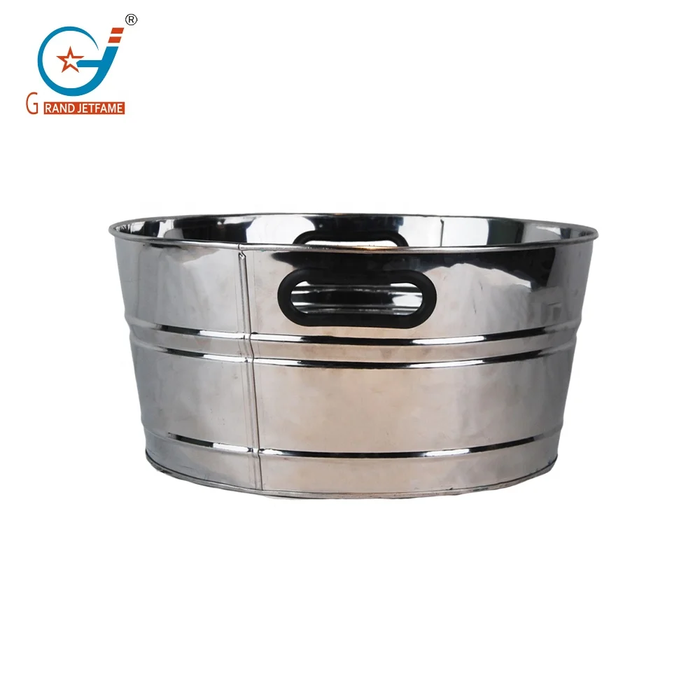 Round Metal Beverage Tub Stainless Steel Ice Bucket Beer Bottle Drink Cooler