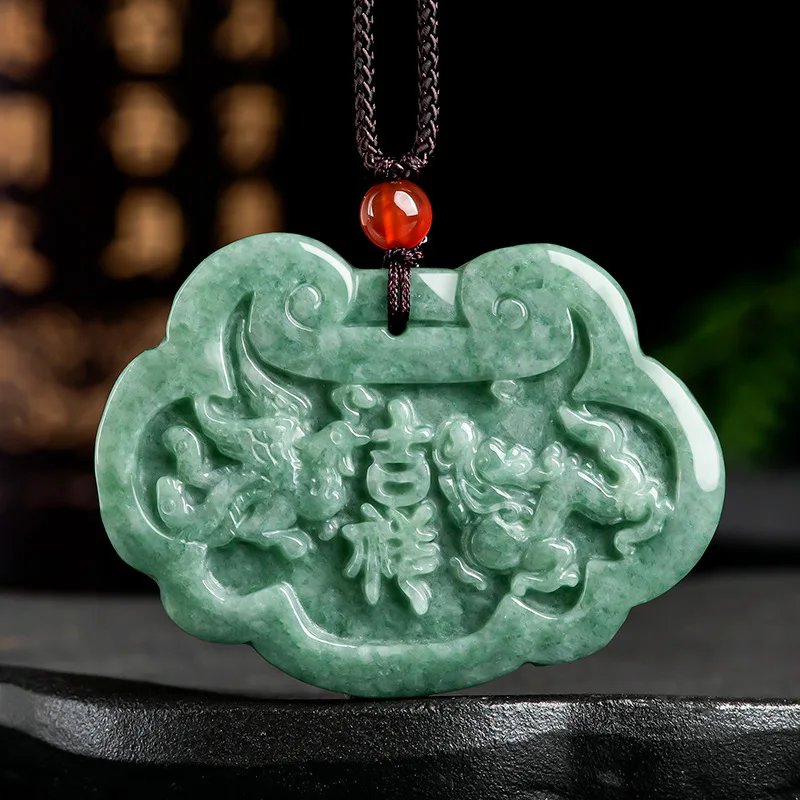 Jade Dragon Pendant Natural Myanmar Green Burmese Jade Dragon Jadeite Jewelry Making Pendant Chinese Classical Rope Necklace