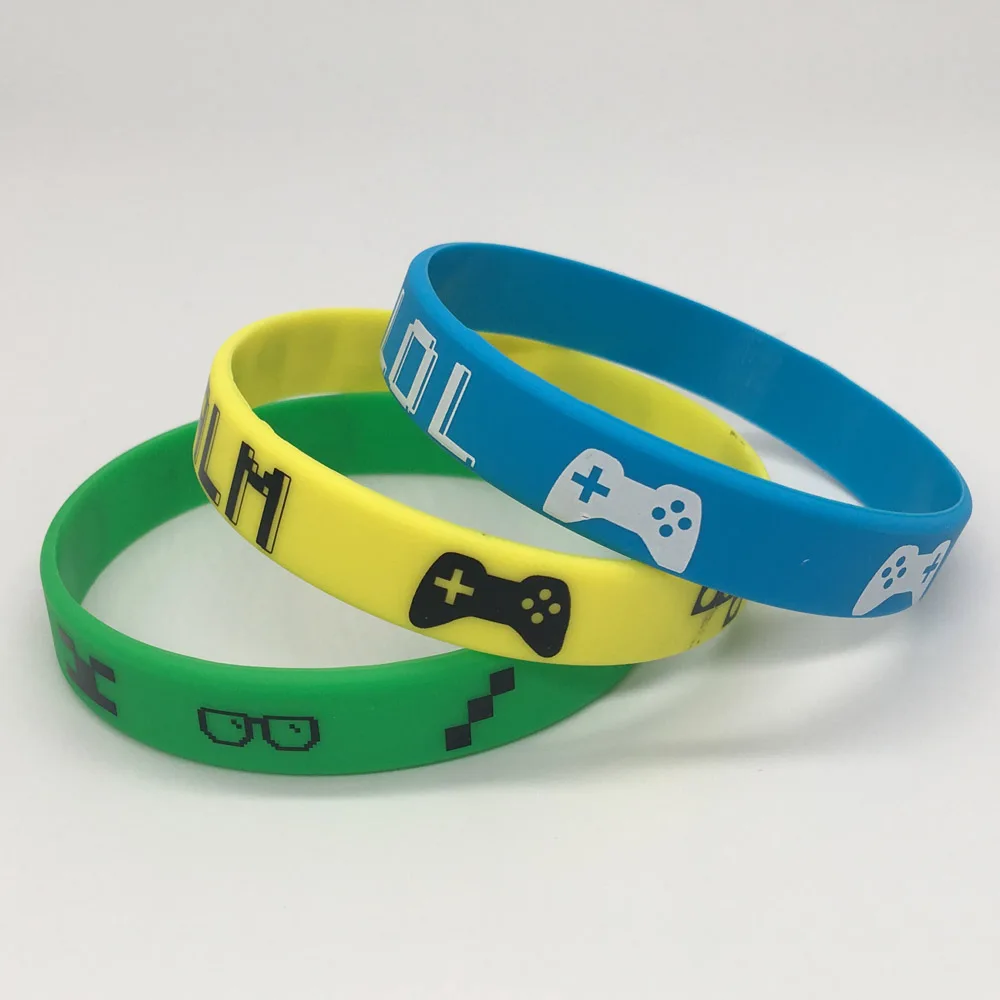 Free Sample Silk Screen Printed  Customize Logo Silicone Bracelet Rubber Wristband, Hot Sale Game Player Wrist Bands Silicone