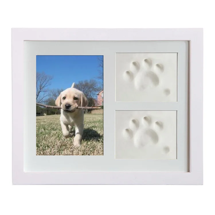 Creative Pet Photo Frame Pet Paw Prints Clay Memorial Photo Frame Solid Wooden Picture Souvenir Home Table Ornament