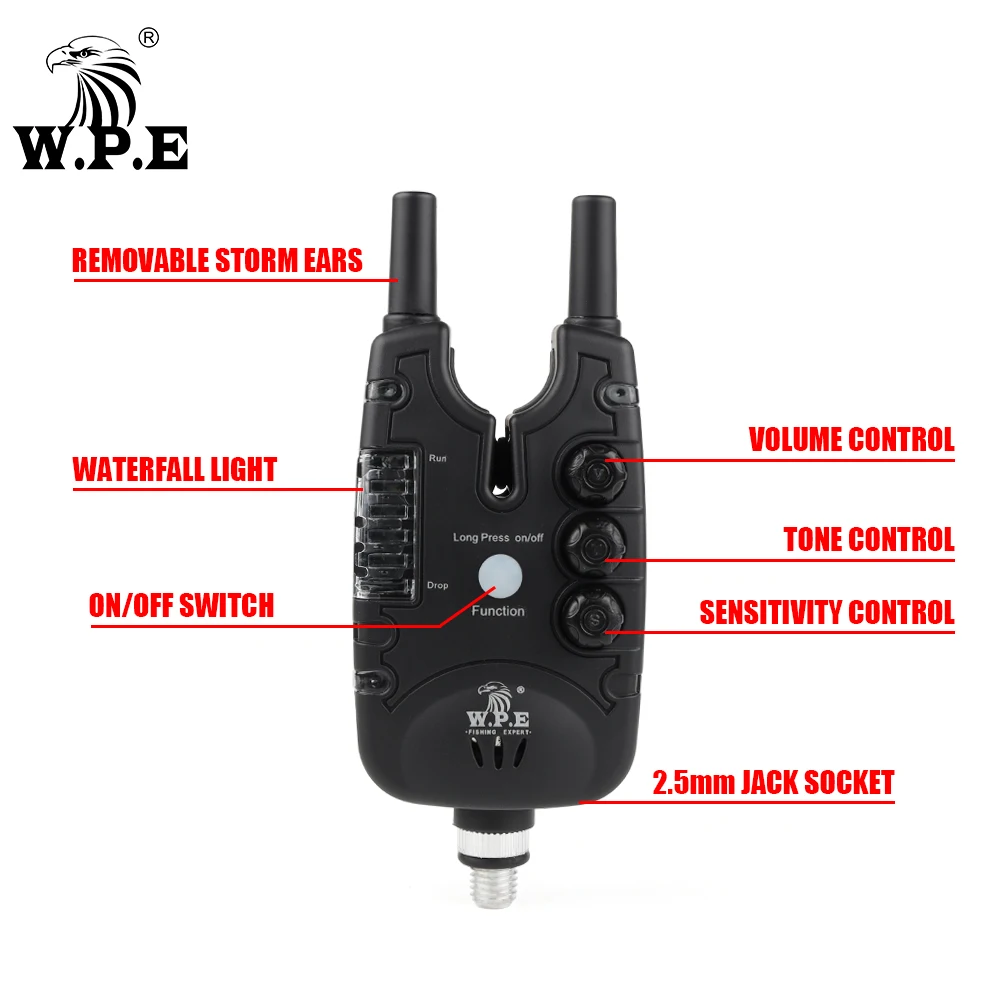W.P.E Carp Fishing Bait Alarm LED Electronic European 4+1 Set Carp Fishing Tackle Alert Luminous Fishing Accessories Pesca