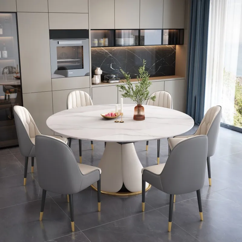 Customized Light luxury marble dining table rectangular round table modern minimalist home round turntable dining table