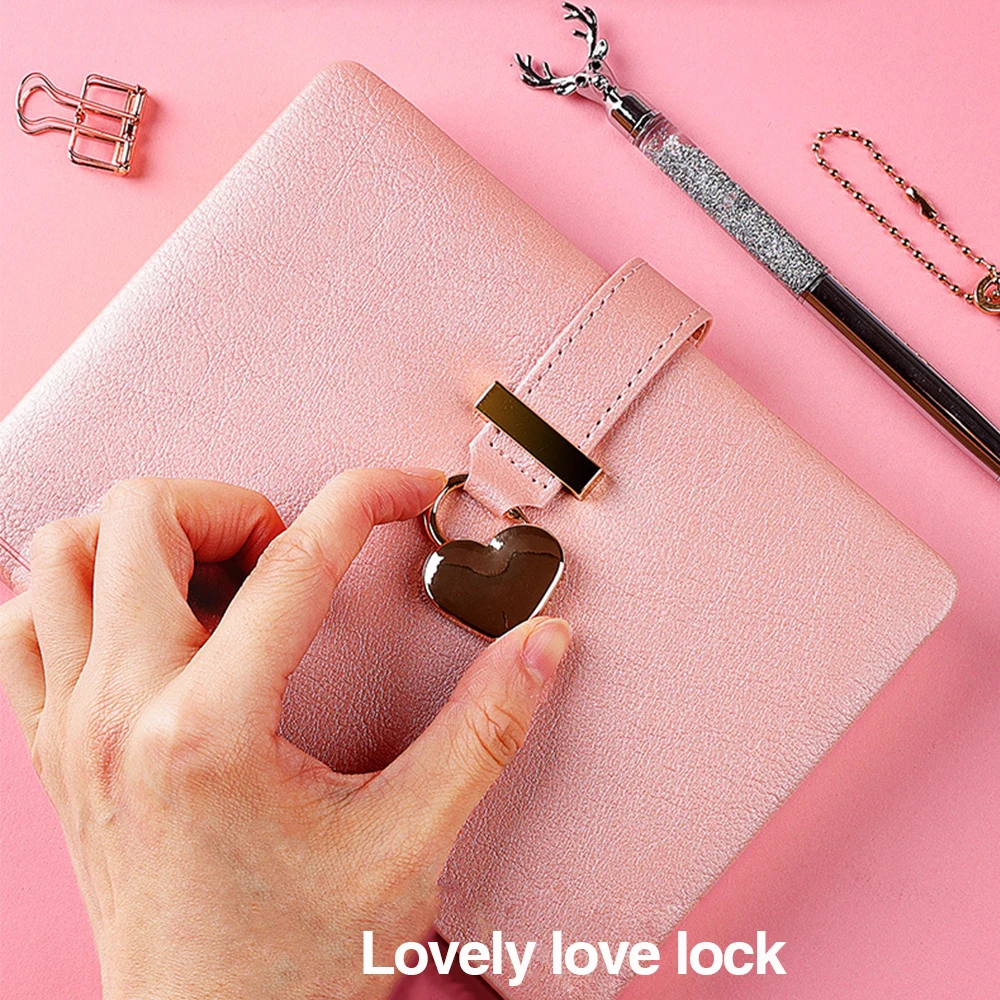 Shenzhen Supplier Custom Cute Notebook For Girls As Gifts Pink Pu Cover Notebook With Love Lovely Lock And Edge jet gold ink