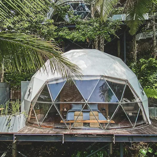 Glamping waterproof fireproof PVC covering geodesic dome tent