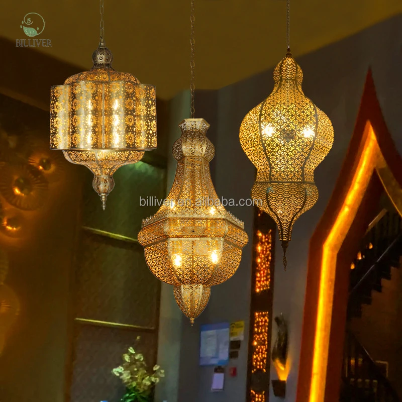 Simple lanterns iron hollow-out Islamic chandeliers custom hotel restaurant with bronze Morocco chandeliers&pendant lights