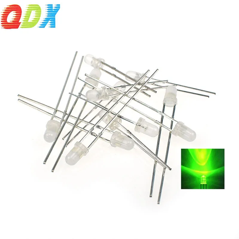 Заводская распродажа, низкое энергопотребление, 3 мм, белые волосы, зеленые, круглые прямые вставки, 3 мм, светодиодные лампы 1000 шт./упаковка