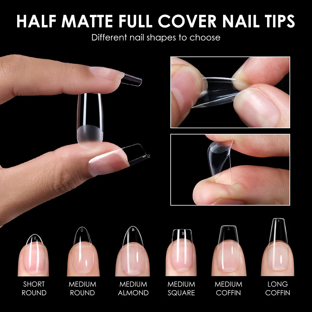 CaiXuan 504pcs C Curve Nail Tips Xxxl Soft Gel Tips Clear Square Nail Tips