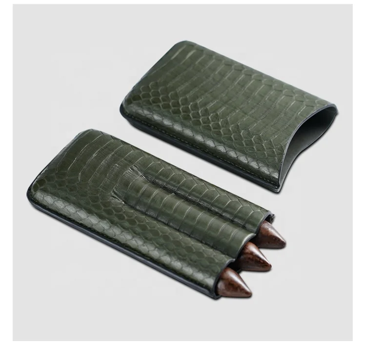 Snakeskin Genuine leather 3 Finger Leather Travel Classic Cigar Case