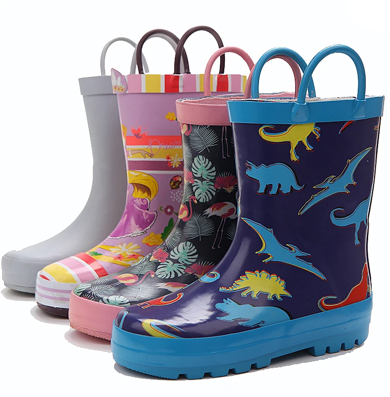 Красивые Детские водонепроницаемые резиновые ботинки с принтом динозавра для мальчиков