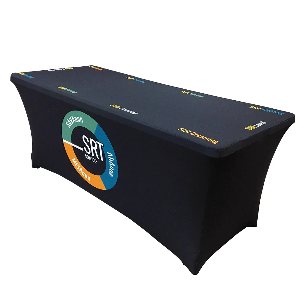 6 ft Black Spandex Fitted Rectangular Tablecloth Stretch Rectangle DJ Table Cover for Advertising Purpose