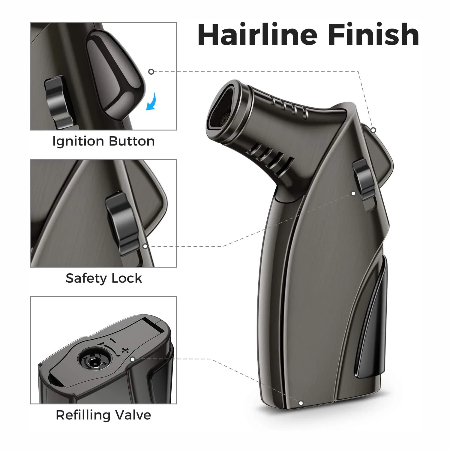 
Custom Logo Cbd Table Gun Safety Lock Triple Jet Flame Butane Cigar Lighter Cigar Torch Lighter Cigar Lighter 