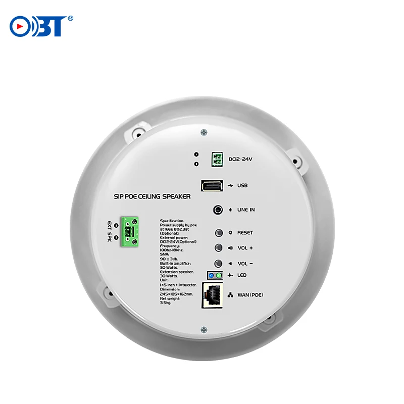 OBT-POE611 SIP Network Ceiling Speaker,IP Network Ceiling Loudspeaker,Commercial IP POE Speaker