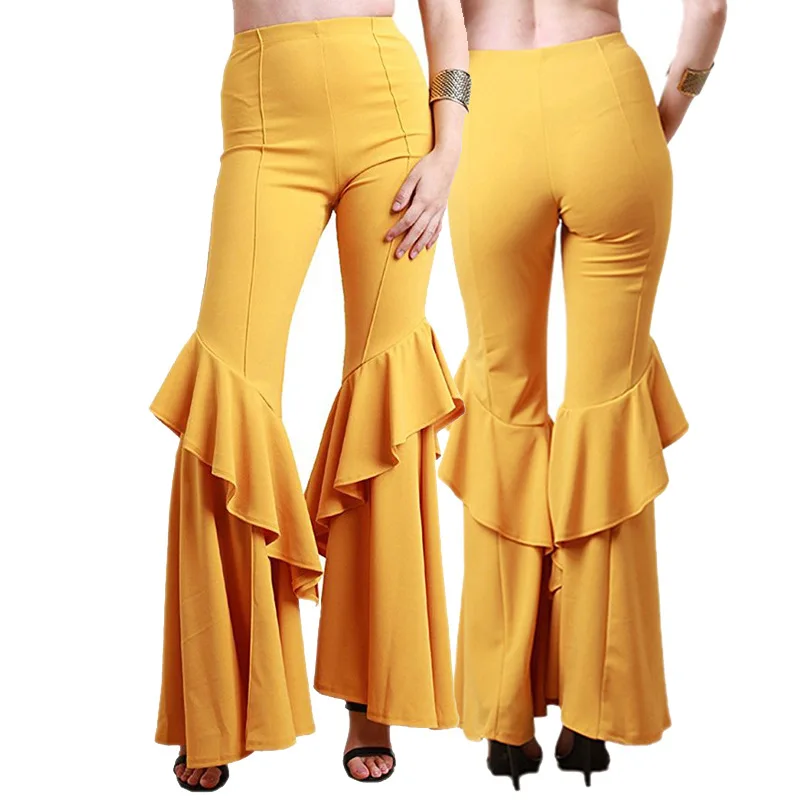 Fashion High-Waist Pleated Crepe Flare Cut Flared Trousers Celana Panjang Women Pants