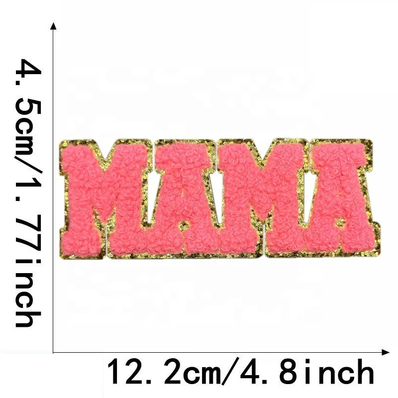 New  Wholesale Large MAMA Chenille Patches  MAMA Letter Chenille Patches iron on Chenille Letters Badge For Garments