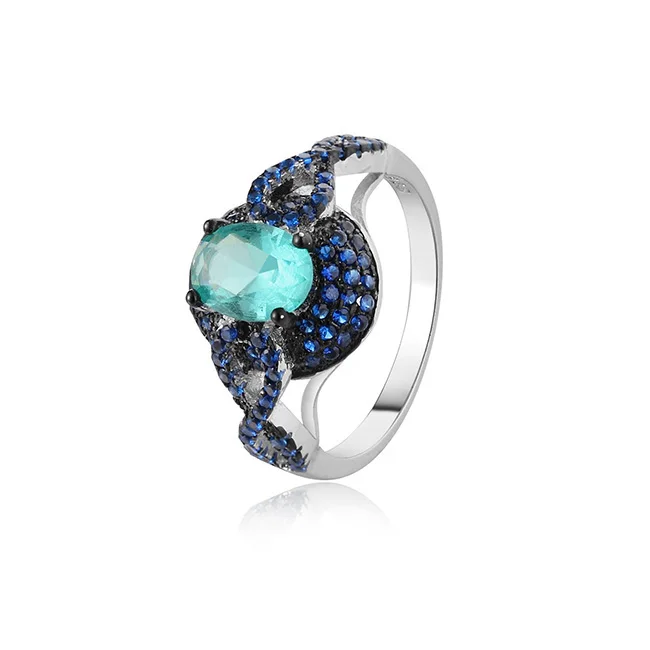 
sapphire CZ elegant women custom jewelry designs 925 silver gemstone blue stone ring 