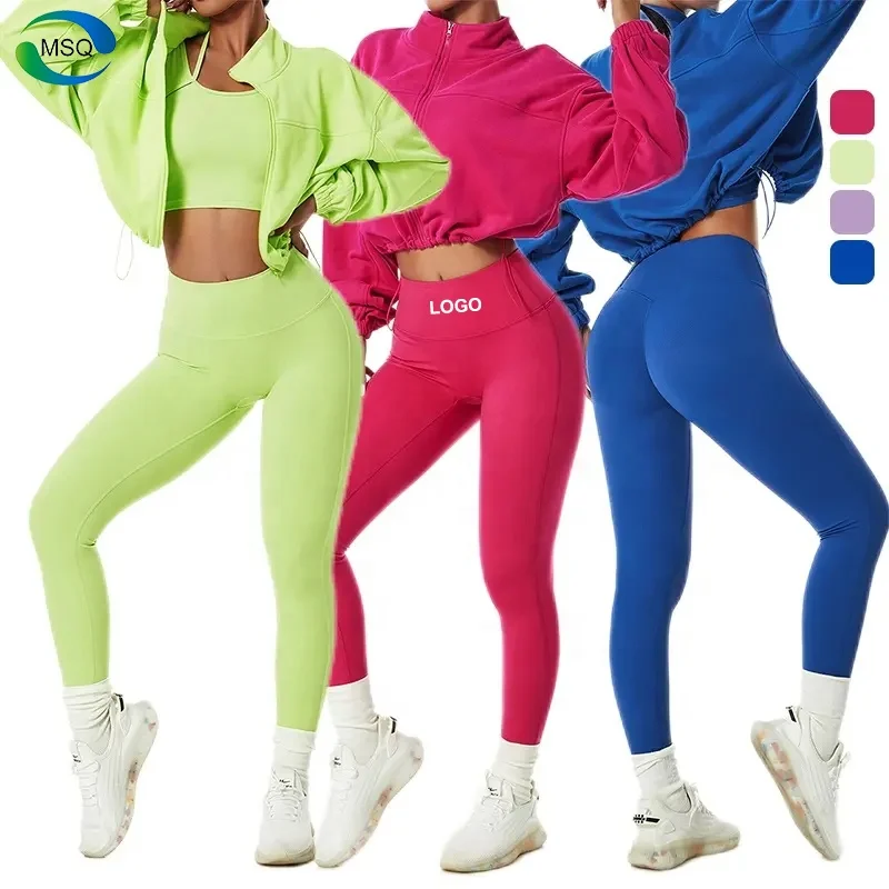 Hot Sale 3 Piece Workout Set Women Sport Active Wear Gym Fitness Yoga Set with Jacket and legging Gym Clothing For Women