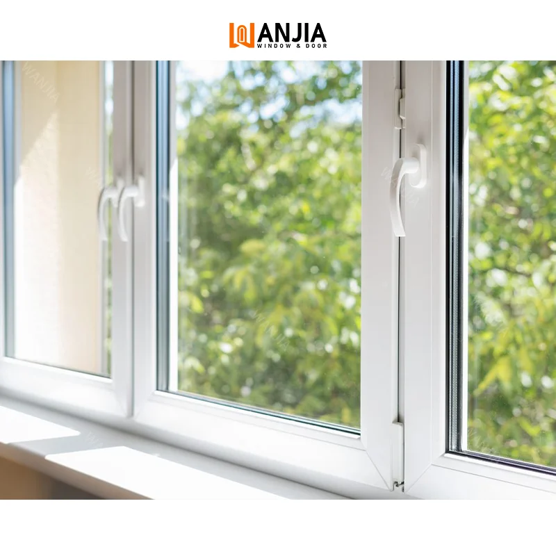 WANJIA Hot Sale French Courtyard Design Classic Bedroom Plastics Glass Window Pvc Soundproof Double Glazed Casement Window