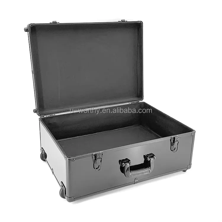 Custom Size Aluminium Construction Pilot Trolley Case Aluminium Rolling Carry Case Suitcase with Telescopic Handle and Wheels