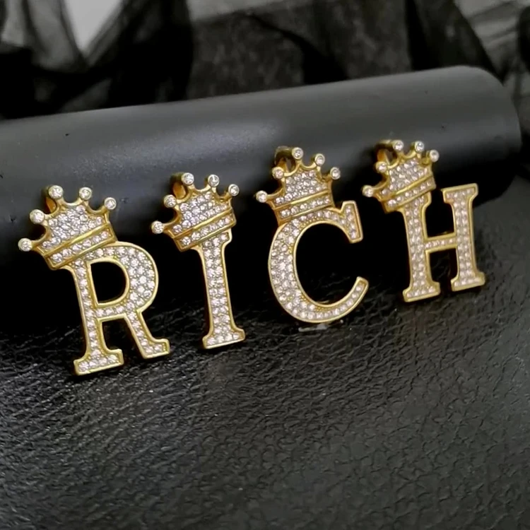 Wholesale 18k Gold Plated Stainless Steel Hollow Alphabet Full Diamond Fashion Fine Jewelry Letter Pendants for Women Men
