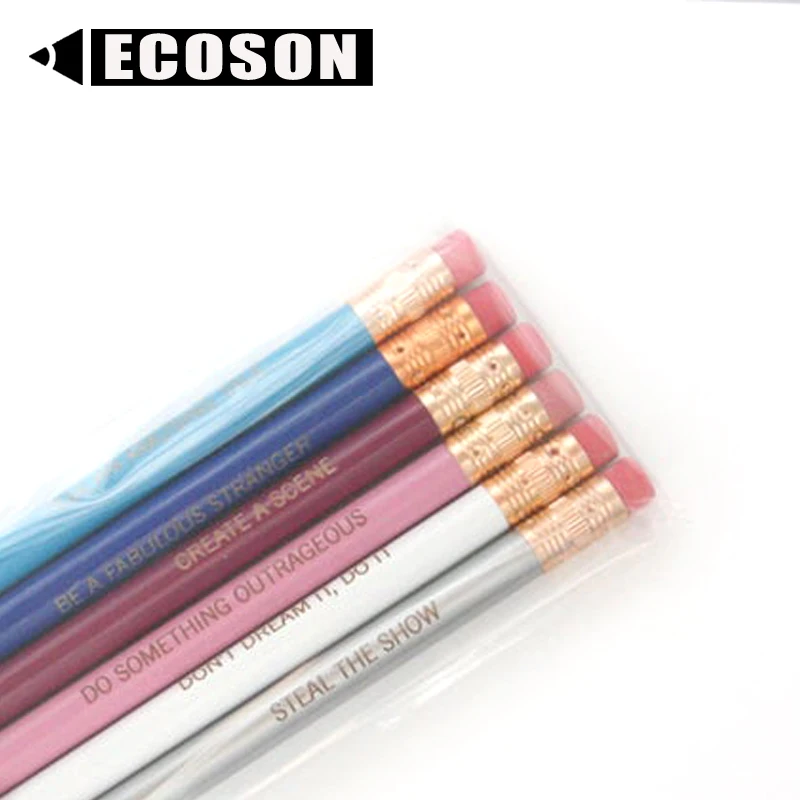 Cheap Wholesale Pencils Set Hexagon Blue HB Lead Plain Gold Black White Silver Stamped Transfer Foil Logo Printed Custom Pencils