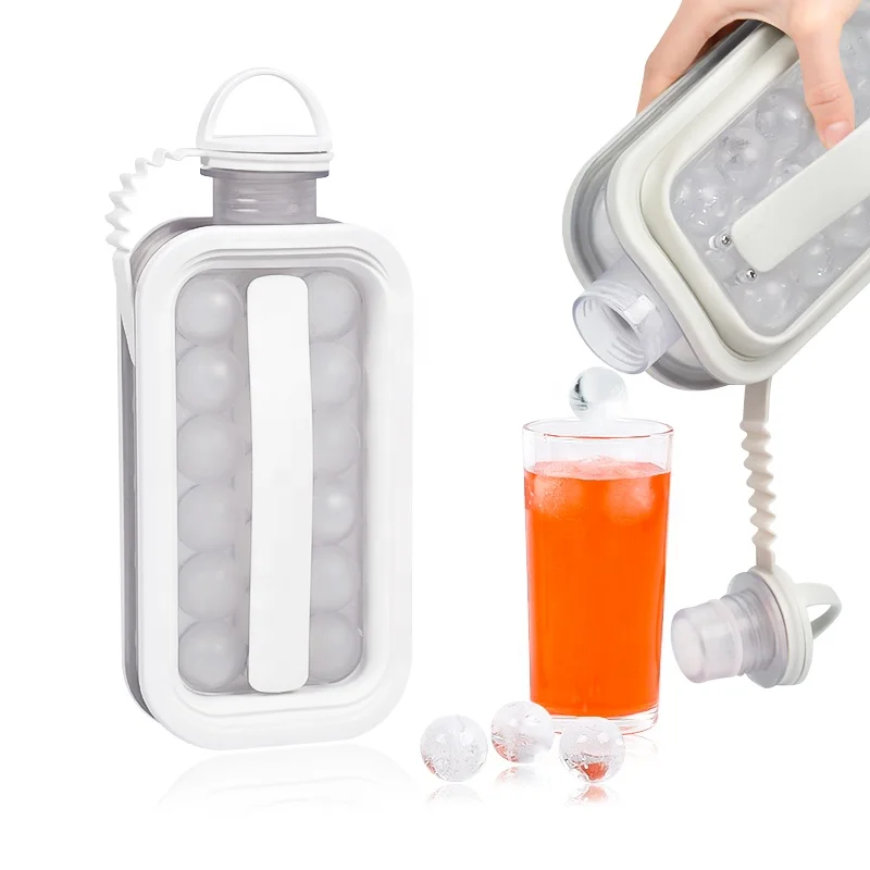 DUMO Hot Selling Portable New Fashion 2 In 1 Kitchen Pop Ice Ball Maker Mold Round Ice Cube Tray With