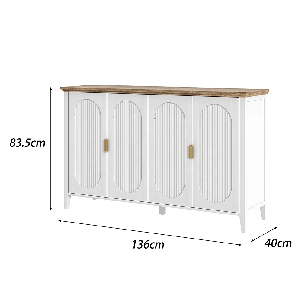 Fluted Panel Dining Living Room Coffee bar Cabinet Furniture 4 Door Wooden Kitchen Buffet Sideboard