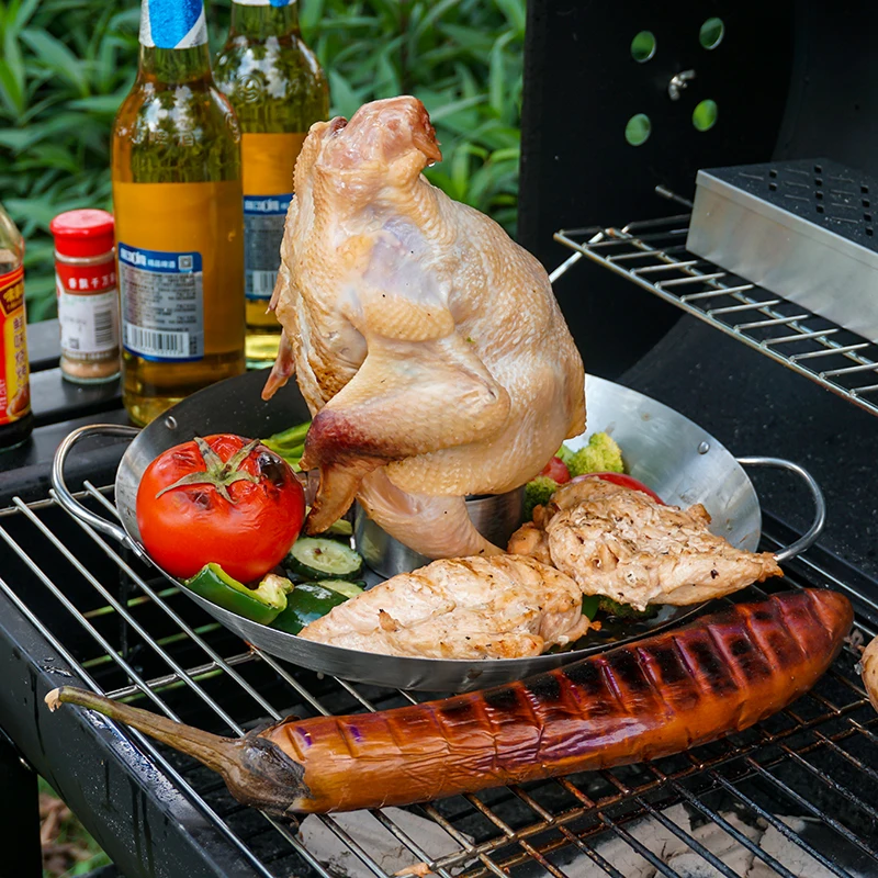 2020 Beer Can 430 Stainless Steel Chicken Rack BBQ Roasting Holder With Drip Pan and Canister For Roasting Grilling Poultry