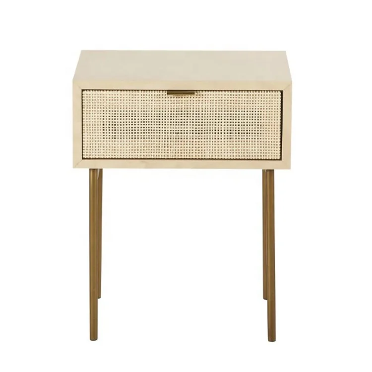 Japanese Style Rattan Furniture Solid Wood Nightstand Modern Light Luxury Bedside Table